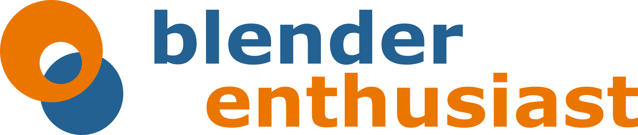 blender enthusiast logo: a blender-orange open-centered circle over a blender-blue, close-centered circle with site name